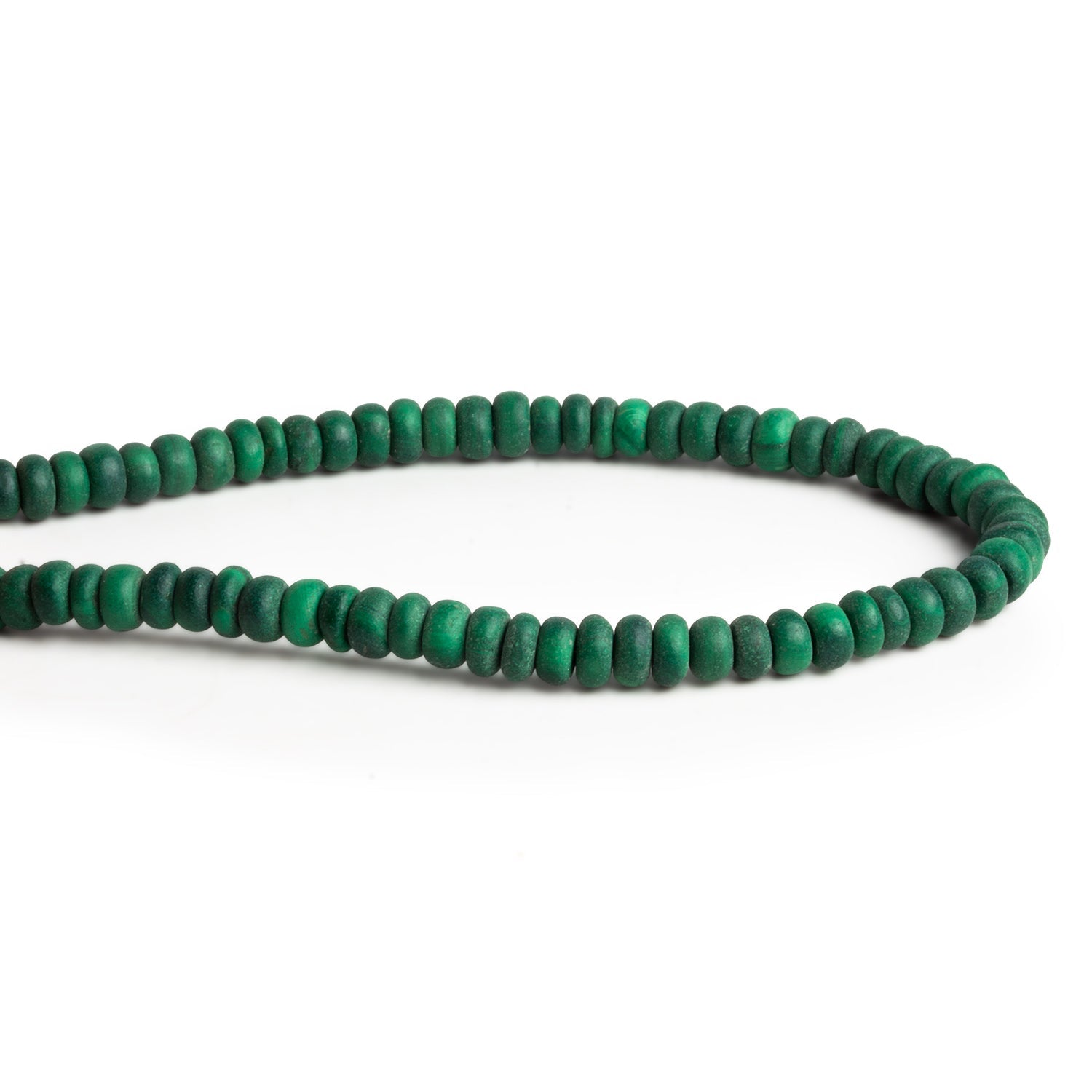 4-7mm Matte Malachite Plain Rondelles 8 inch 65 beads - The Bead Traders