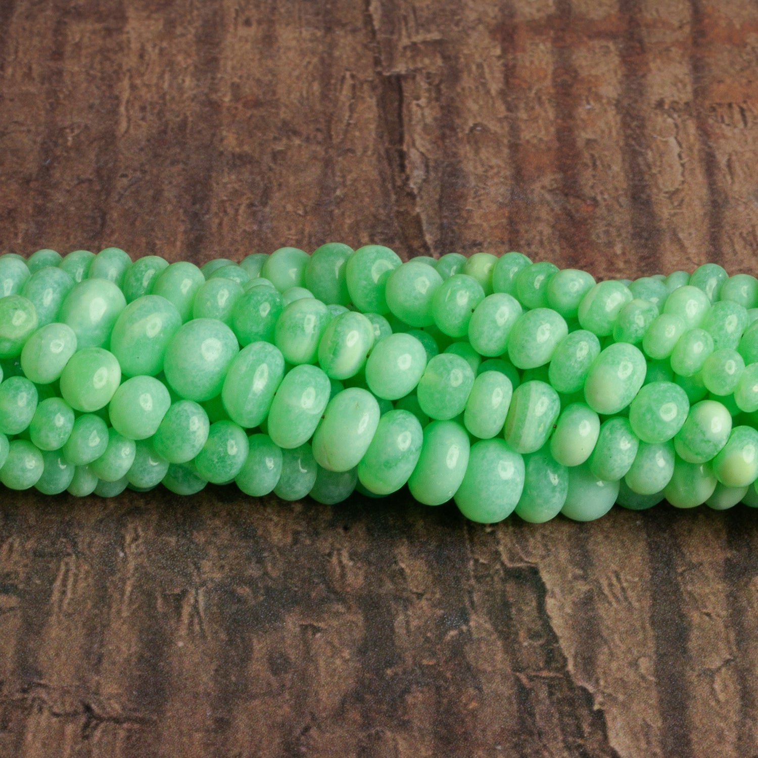 4 - 8mm Green Opal Plain Rondelles 16 inch 90 beads - The Bead Traders