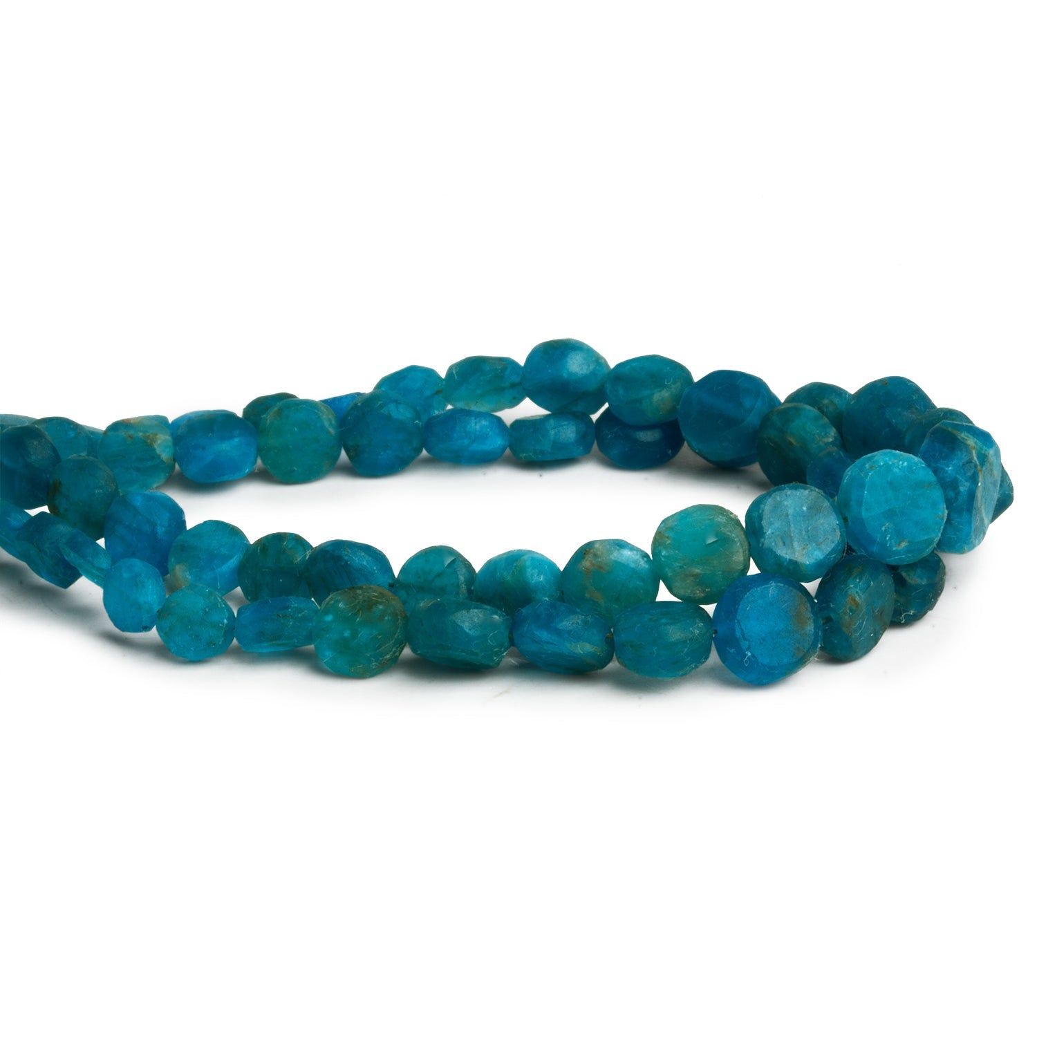 4 - 9mm Matte Apatite Neon Coins 7.5 inch 29 beads - The Bead Traders