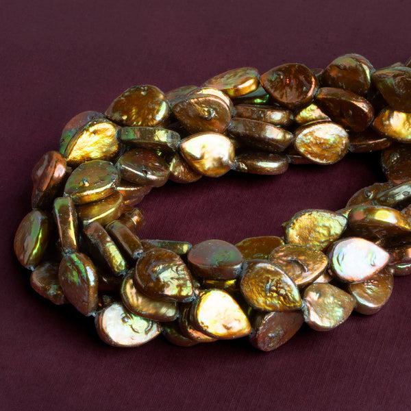 10x15mm Copper Green Pear Pearls 15 inches 25 beads