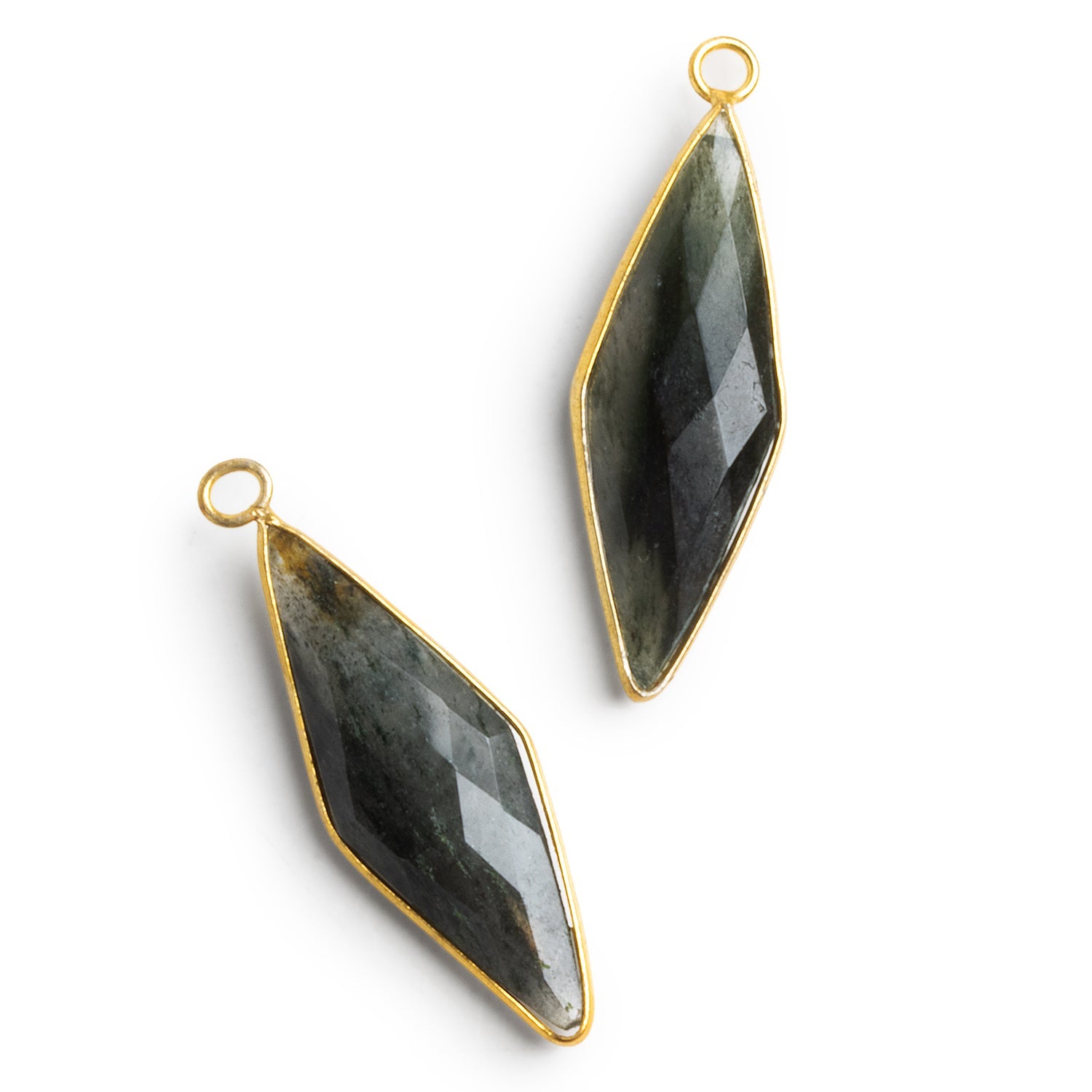 40x13mm Vermeil Bezeled Black Moss Quartz Kite Pendant 1 Bead - The Bead Traders