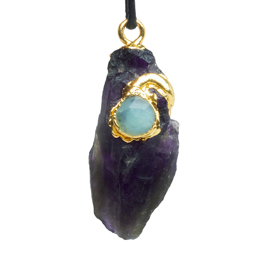 40x16mm Double Leafed Amethyst with Aquamarine Pendant Bead