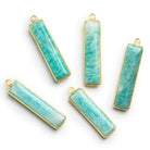 40x9mm Vermeil Bezeled Amazonite Bar Pendant 1 Bead - The Bead Traders