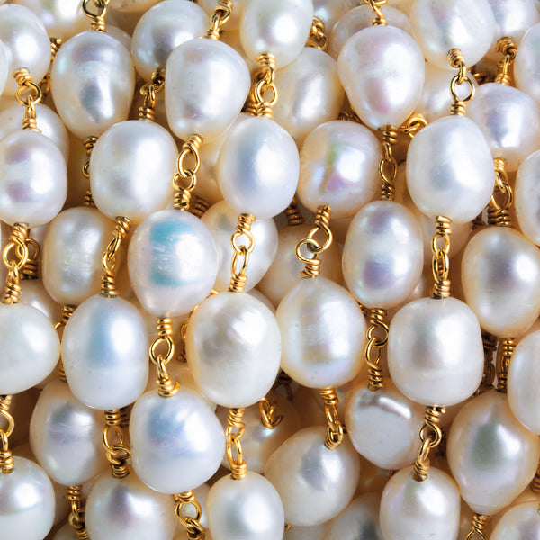 10x7mm White Baroque Pearl Gold Chain 20 beads