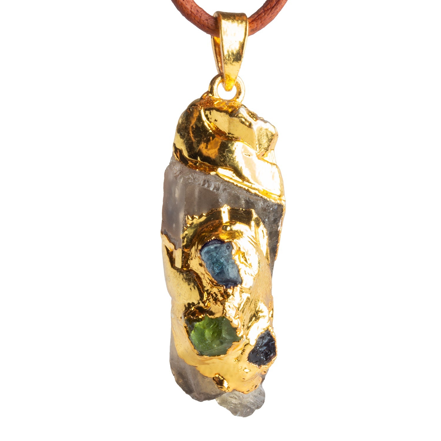 42x22mm Double Leafed Quartz with Mixed Gems Pendant 1 Bead - The Bead Traders