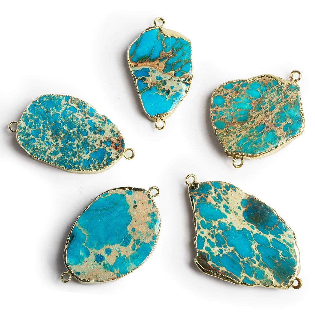 42x28mm Gold Leafed Impression Jasper Nugget Connector 1 Bead - The Bead Traders