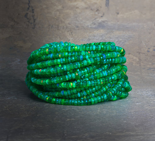 3.5-5.5mm Green Ethiopian Opal Faceted Rondelle Beads 16 inch 166 pieces