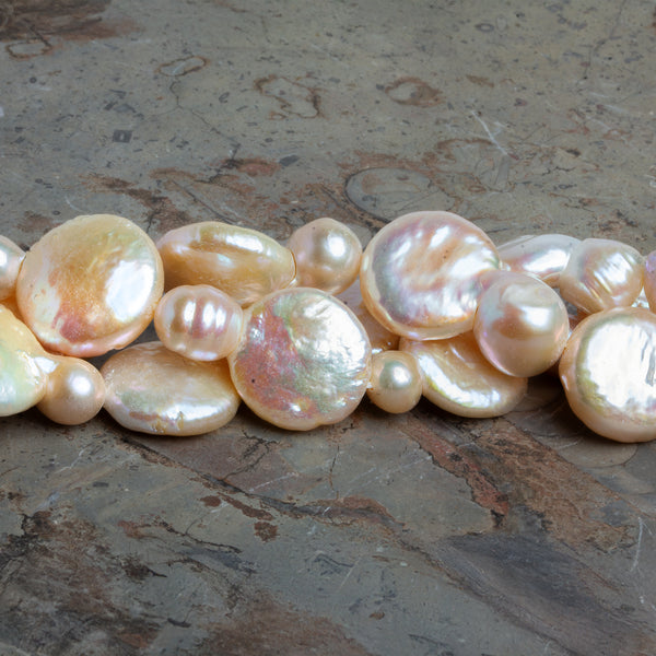 Light Peach Freshwater Double Coin Pearls 15 inch 17 pieces