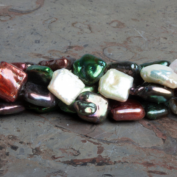 9-14mm Multi Color Square Pearls 16 inch 31 pieces