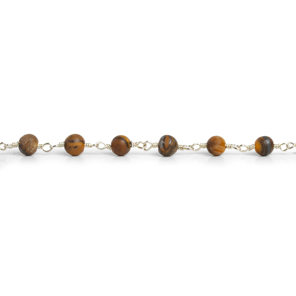 4.5mm Matte Tiger's Eye Round Silver Chain 30 beads - The Bead Traders