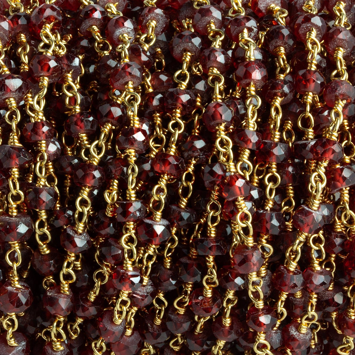 4.5mm Mozambique Garnet Faceted Rondelle Gold Chain 37 beads - The Bead Traders