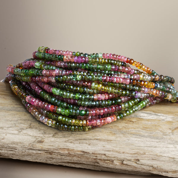 4.5mm Multi Color Tourmaline Hand Faceted Rondelles 7 inch 75pcs