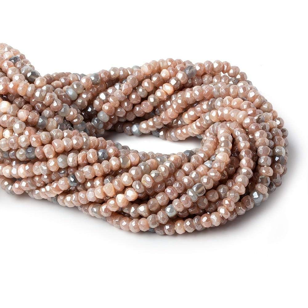 4.5mm Mystic Peach & Grey Moonstone Faceted Rondelle Beads 13 inch - The Bead Traders