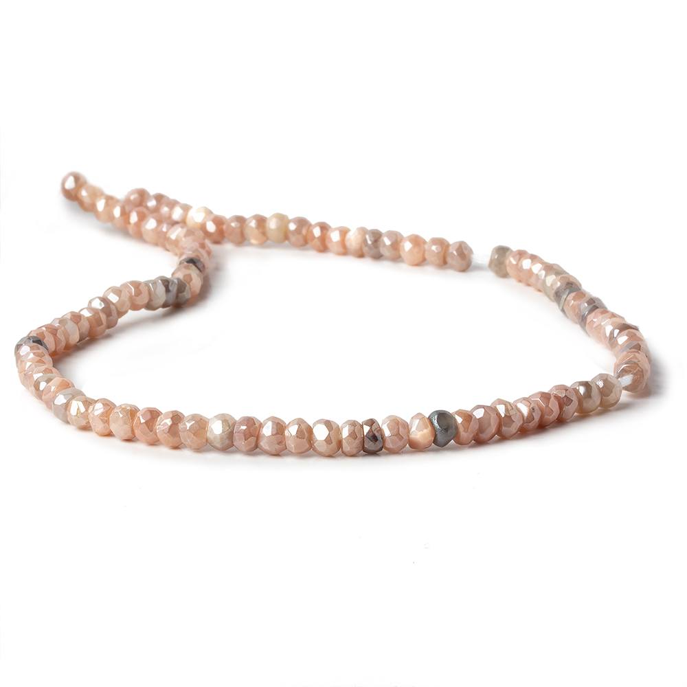 4.5mm Mystic Peach & Grey Moonstone Faceted Rondelle Beads 13 inch - The Bead Traders