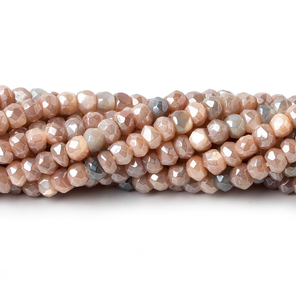 4.5mm Mystic Peach & Grey Moonstone Faceted Rondelle Beads 13 inch - The Bead Traders