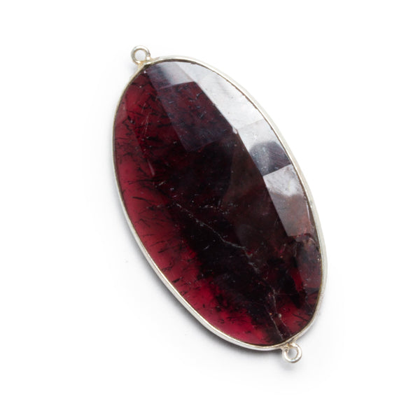 45x23mm Silver Bezeled Rhodolite Garnet Oval Connector 1 Bead