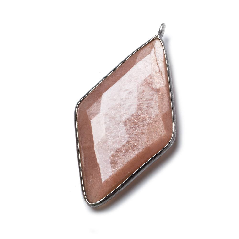 45x24mm Black Gold Bezeled Peach Moonstone Kite Pendant 1 Bead - The Bead Traders