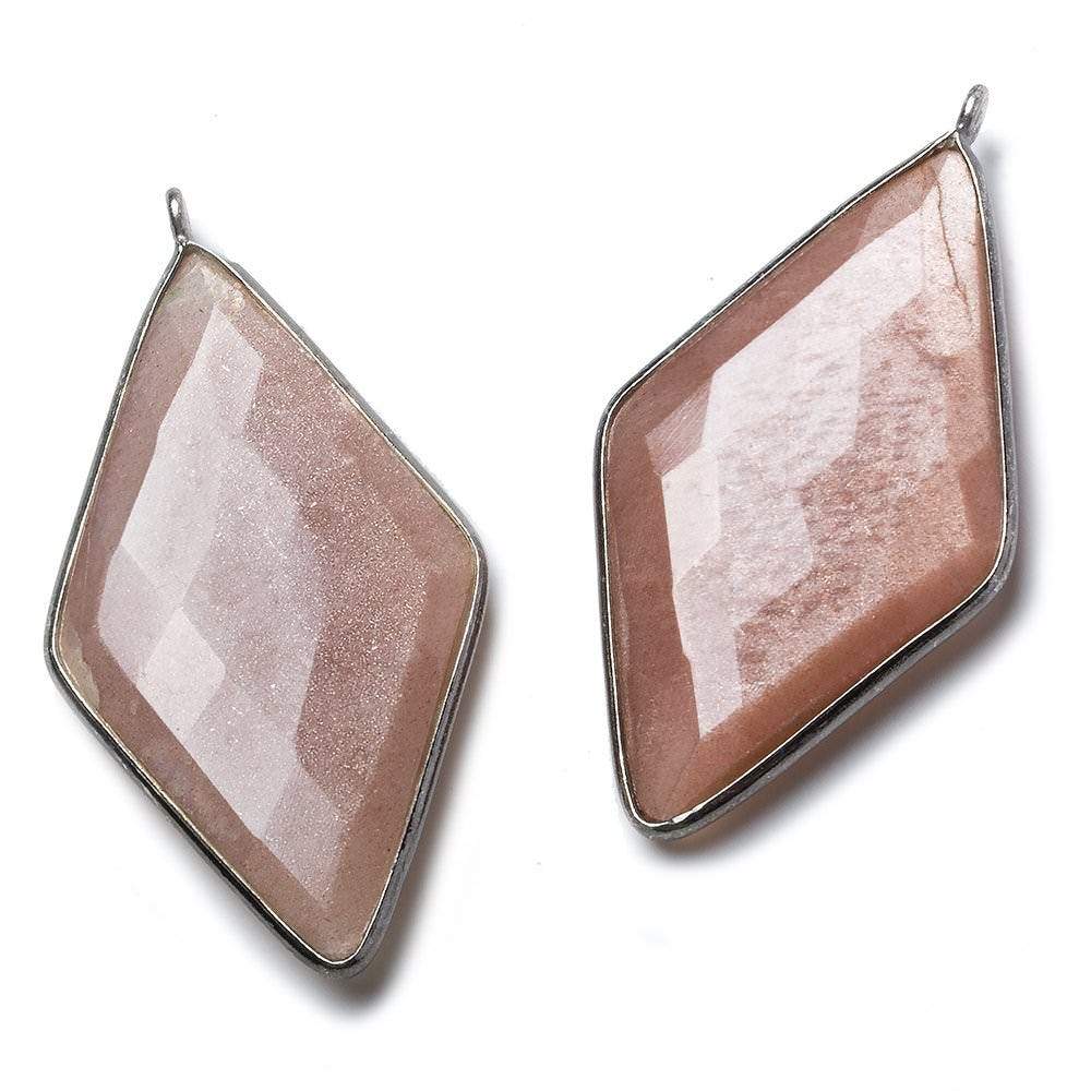 45x24mm Black Gold Bezeled Peach Moonstone Kite Pendant 1 Bead - The Bead Traders