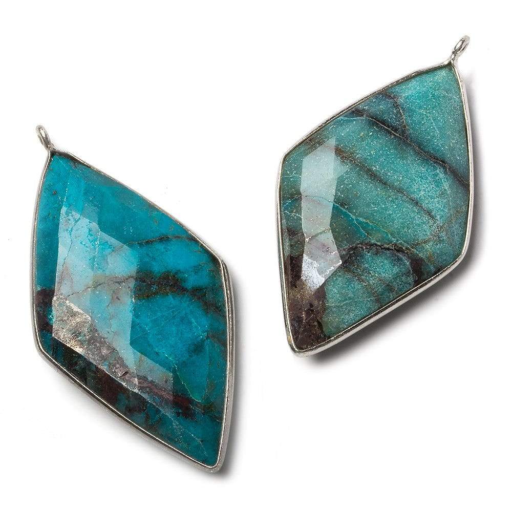 45x24mm Silver Bezeled Chrysocolla Kite Pendant 1 Bead - The Bead Traders