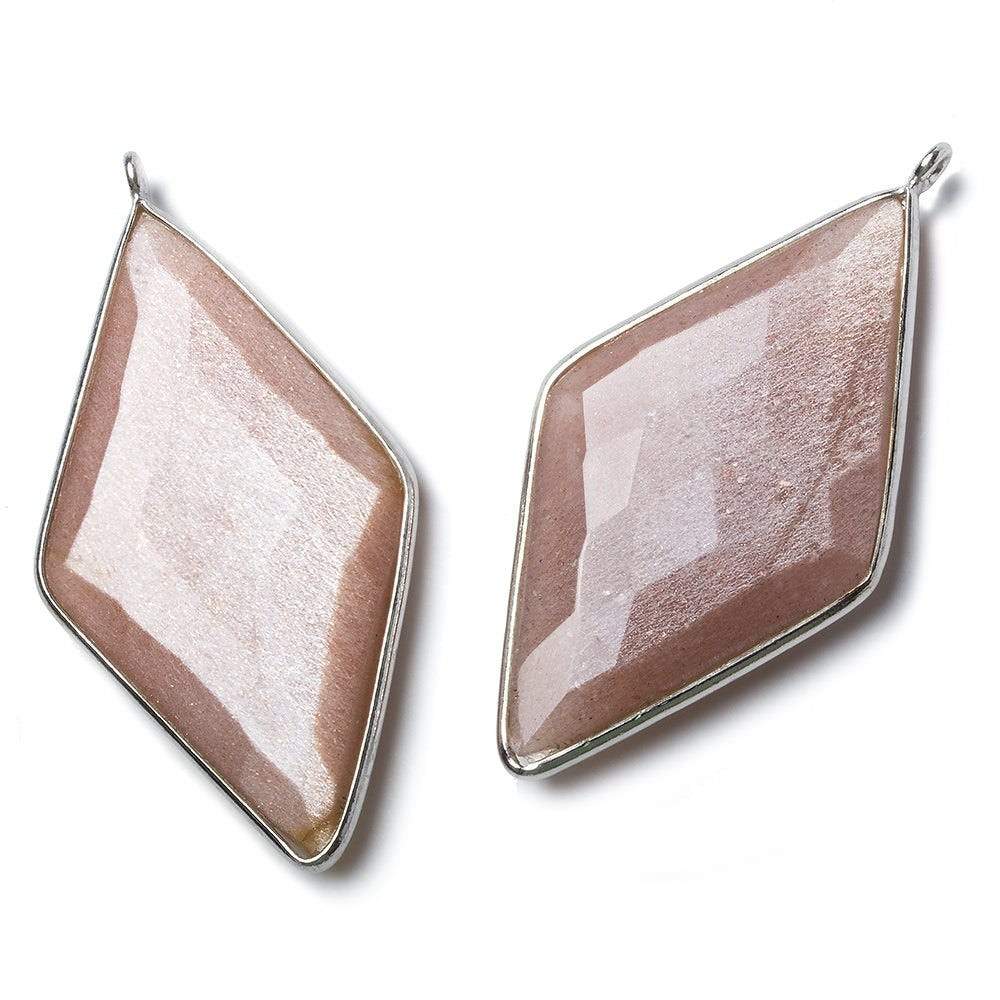 45x24mm Silver Bezeled Peach Moonstone Kite Pendant 1 Bead - The Bead Traders