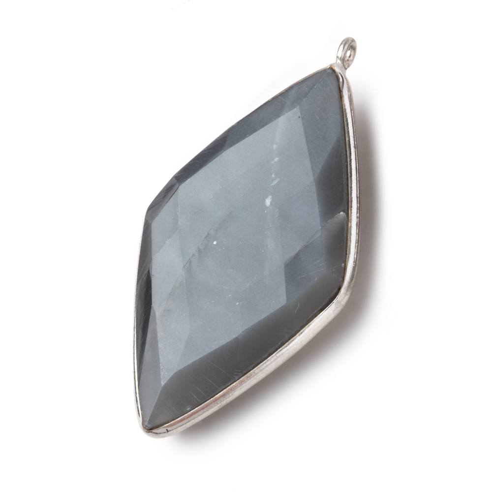45x24mm Silver Bezeled Platinum Gray Moonstone Kite Pendant 1 Bead - The Bead Traders