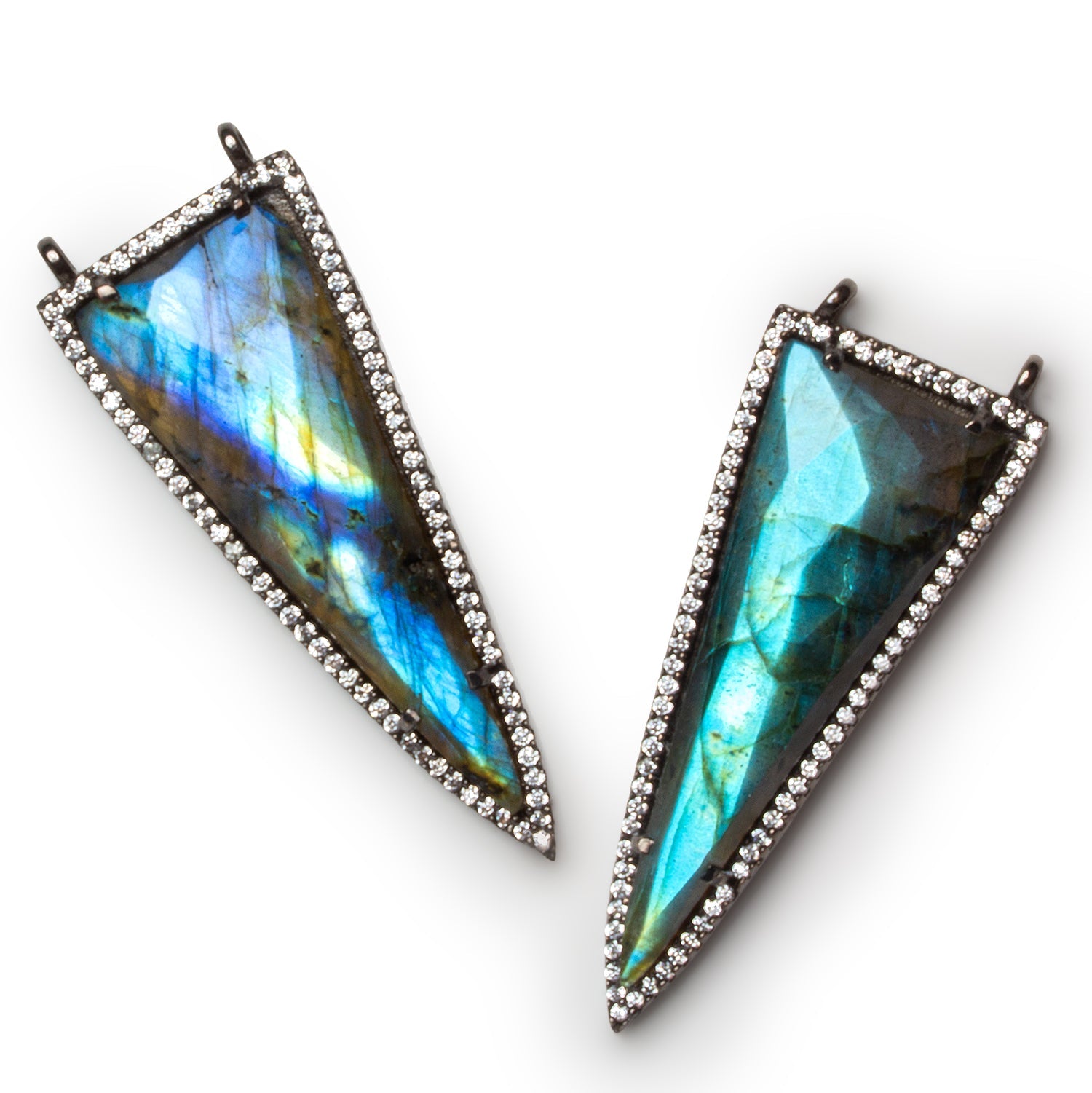 47x18mm Black Gold CZ Pave Bezeled Labradorite Point 1 Bead - The Bead Traders