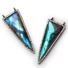 47x18mm Black Gold CZ Pave Bezeled Labradorite Point 1 Bead - The Bead Traders