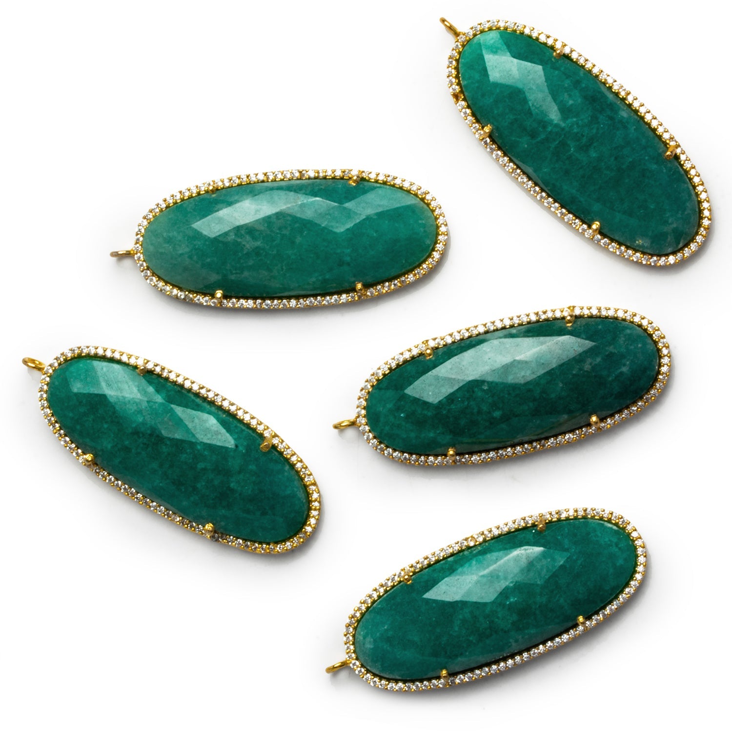 47x19mm Vermeil Bezeled Green Aventurine Oval CZ Pavé Halo Pendant 1 Bead - The Bead Traders