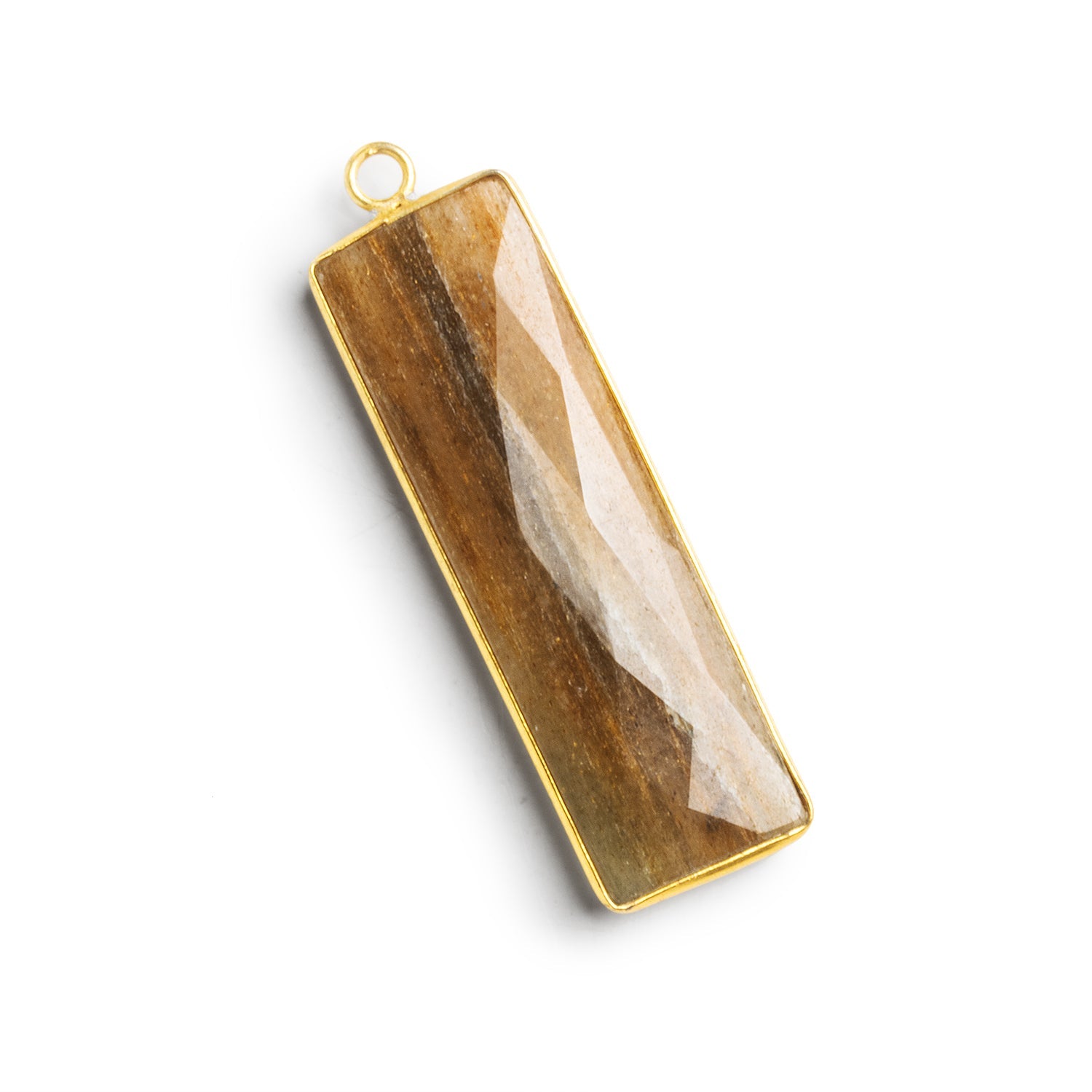 48x13mm Vermeil Bezeled Golden Moss Quartz Bar Pendant 1 Bead - The Bead Traders