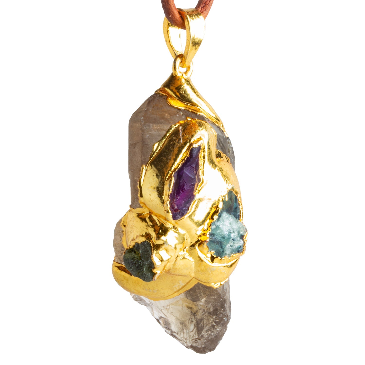 48x27mm Double Leafed Quartz with Mixed Gems Pendant 1 Bead - The Bead Traders