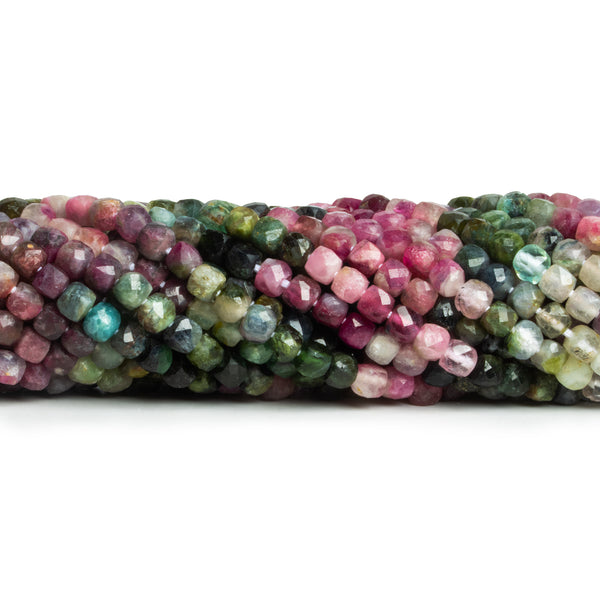 4mm Tourmaline Microfaceted Cubes 12 inch 75 beads