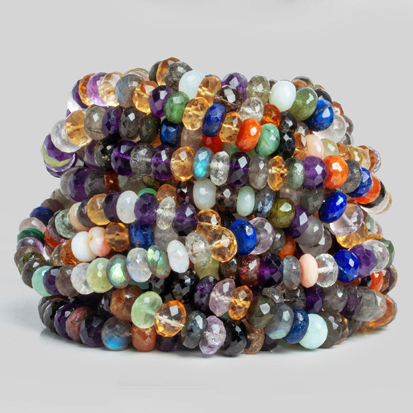 7-9mm Multi Gemstone Faceted Rondelles 15 inch 75 beads