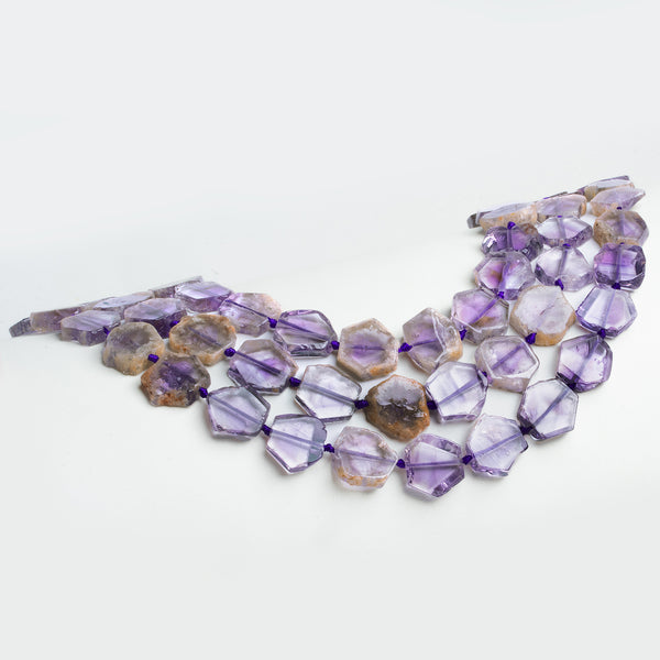 15mm Amethyst Natural Crystal Slices 16 inch 23 beads