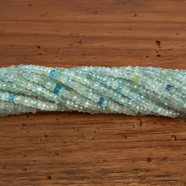 3.5-5mm Aquamarine Faceted Rondelles 15 inch 155 beads