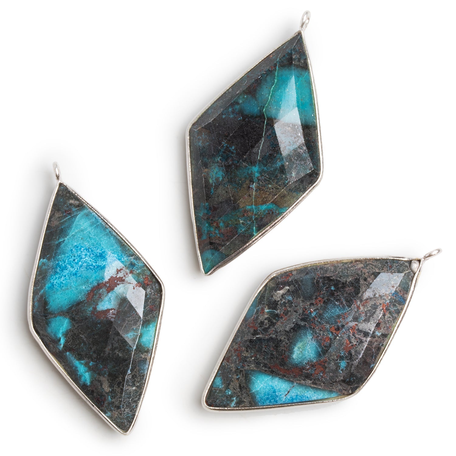49x25mm Silver Bezeled Chrysocolla Faceted Kite Pendant - The Bead Traders
