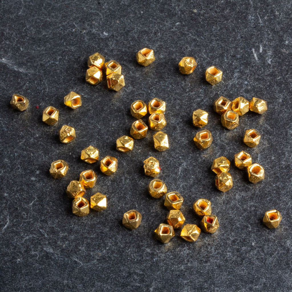 4mm 22kt Gold Plated Copper Faceted Cubes 8 inch 65 beads - The Bead Traders