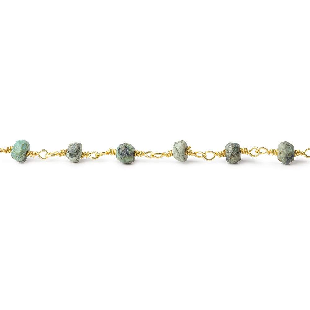 4mm African Turquoise Rondelle Gold Chain 35 beads - The Bead Traders