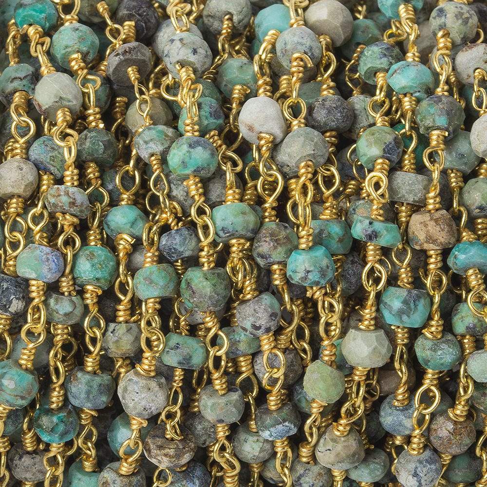 4mm African Turquoise Rondelle Gold Chain 35 beads - The Bead Traders