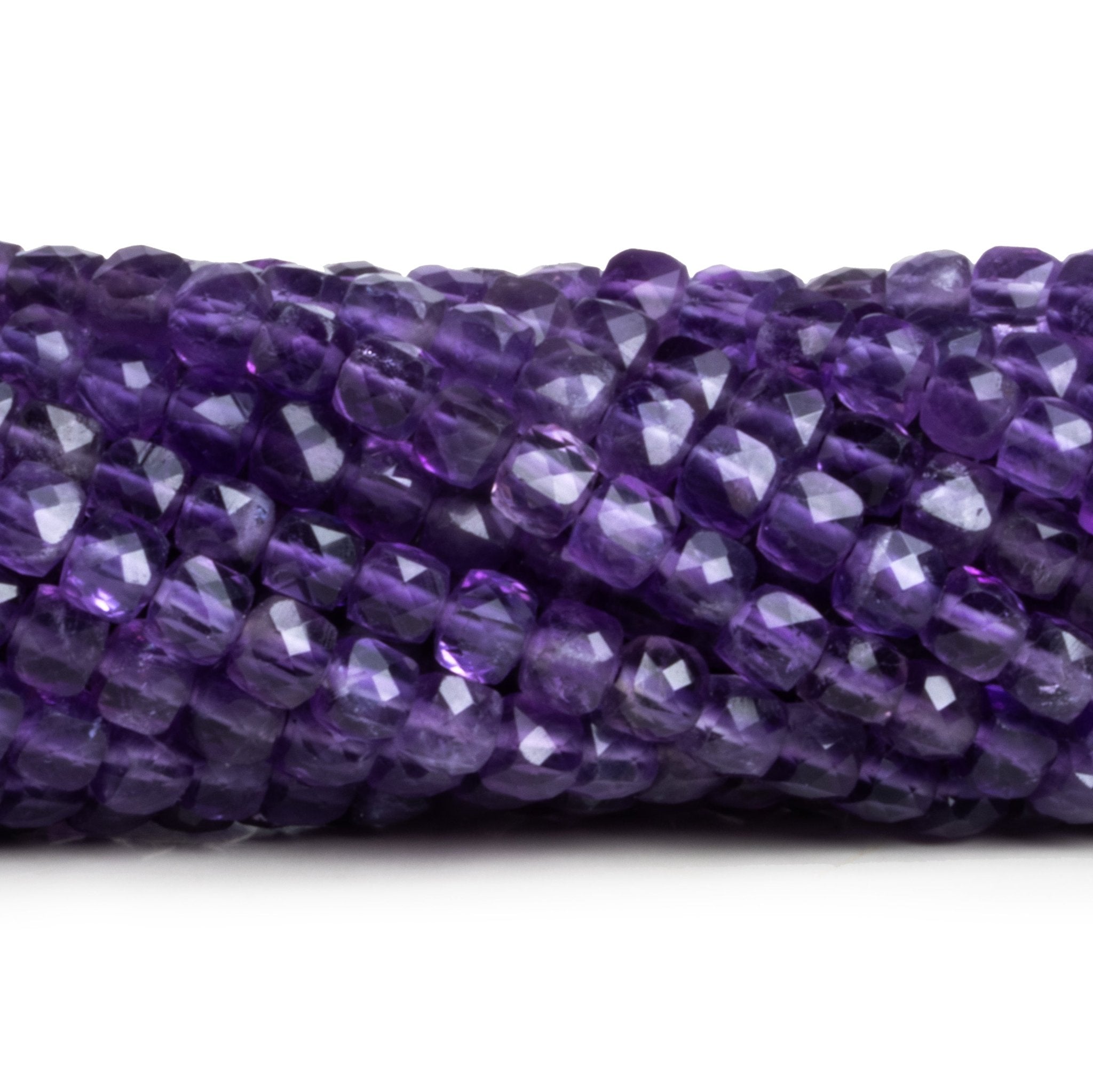 4mm Amethyst Micro Faceted Cube Beads 12 inch 70 pieces - The Bead Traders