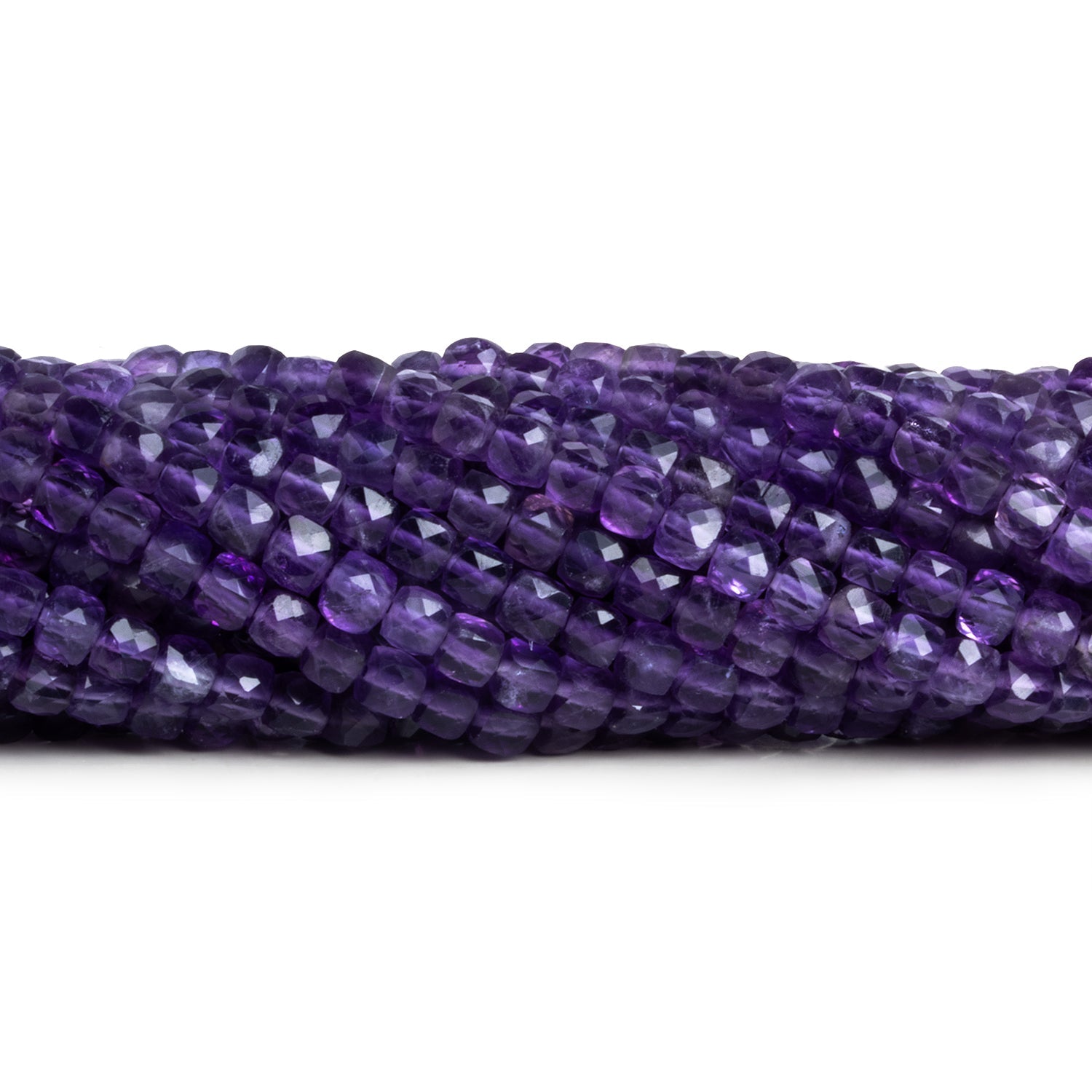 4mm Amethyst Micro Faceted Cube Beads 12 inch 70 pieces - The Bead Traders