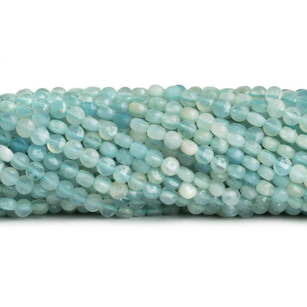 4mm Aquamarine Checkerboard Microfaceted Coins 12 inch 80 pieces