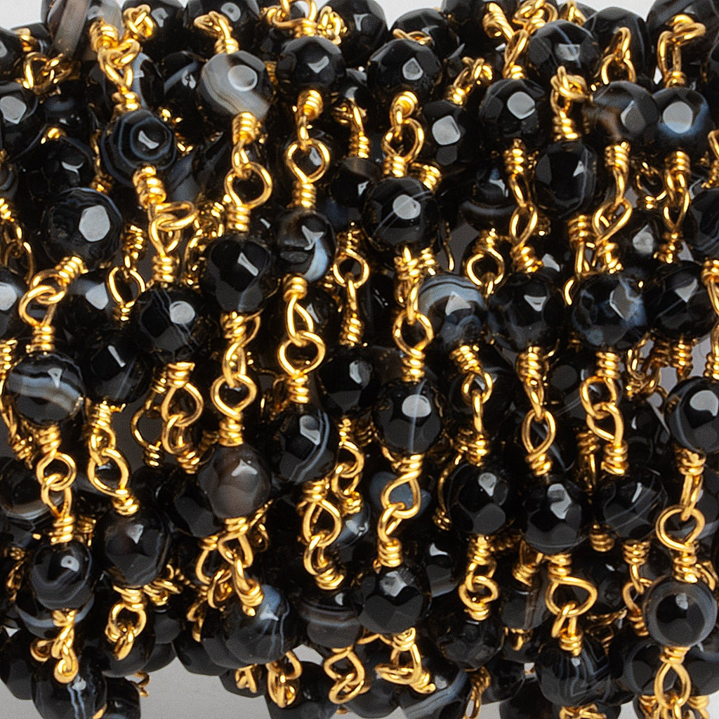 4mm Banded Agate Faceted Round Gold Chain 29 beads - The Bead Traders