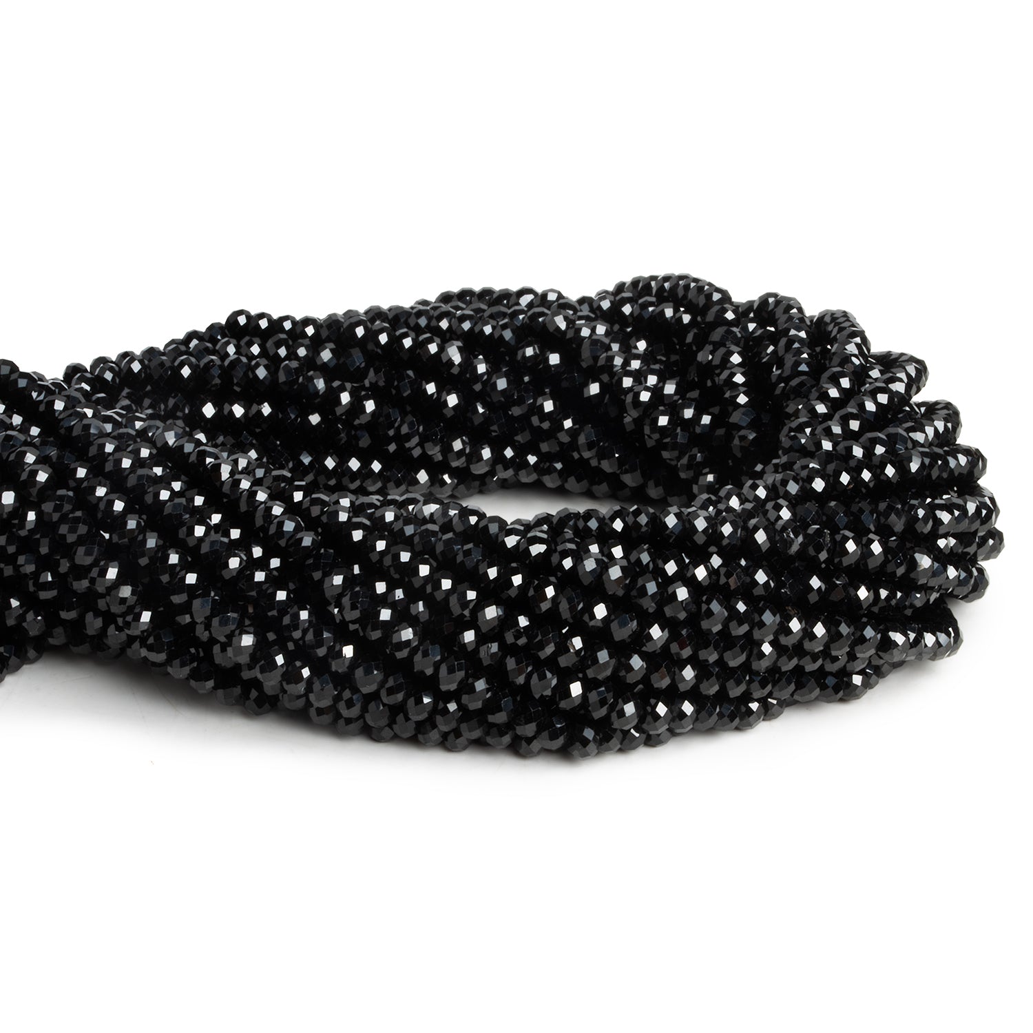 4mm Black Spinel Microfaceted Rondelles 12 inch 105 beads - The Bead Traders