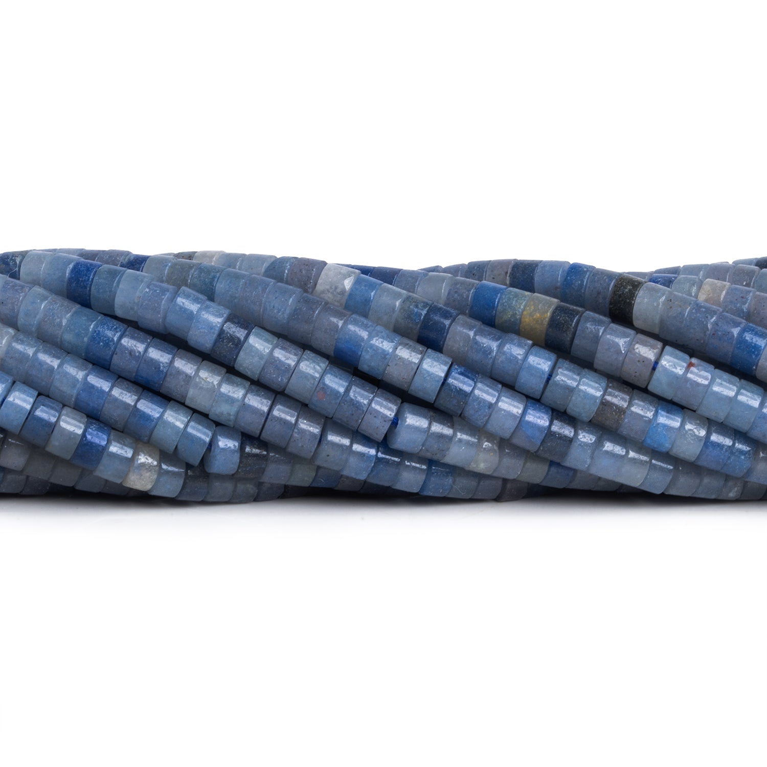 4mm Blue Aventurine Plain Heishis 12 inch 110 Beads - The Bead Traders