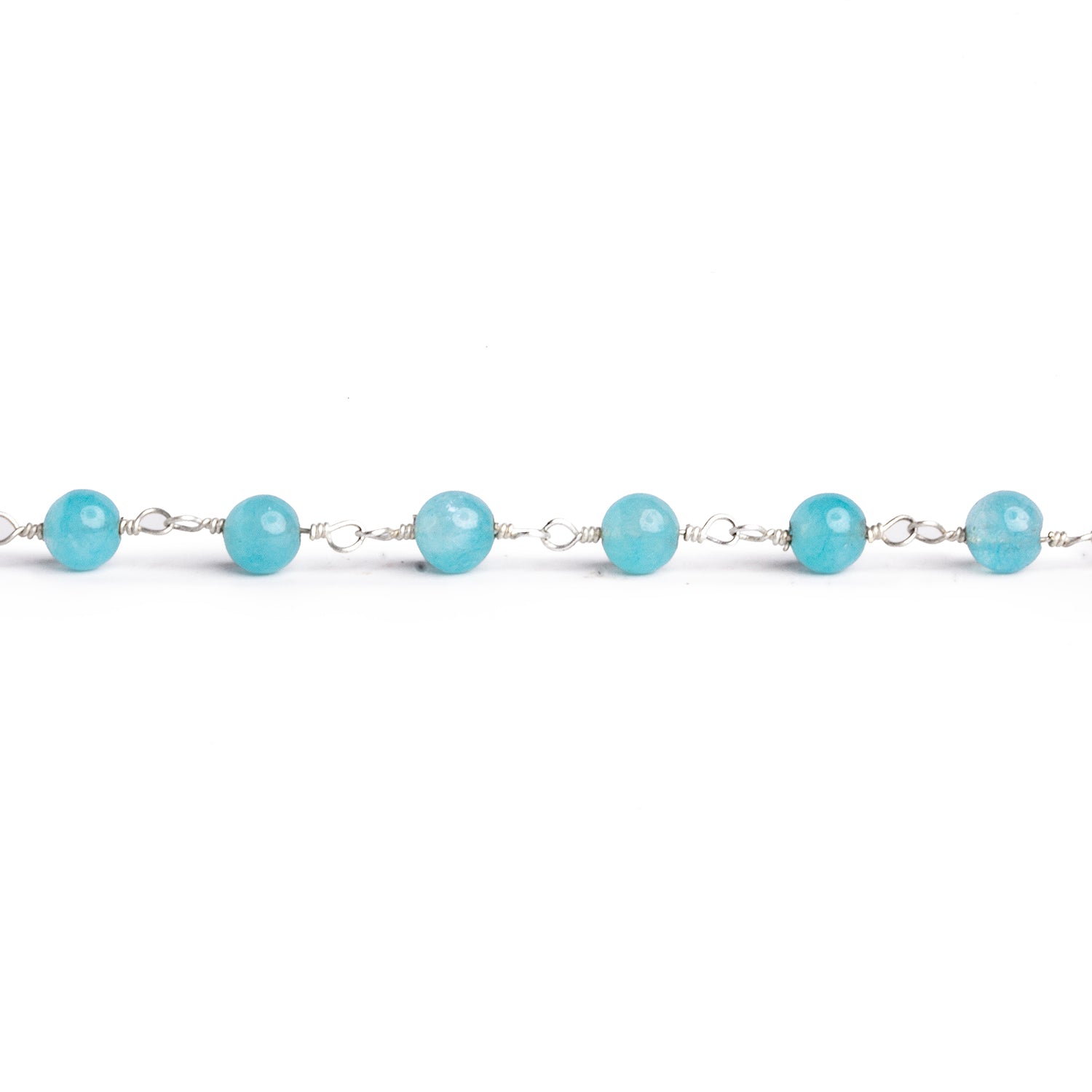 4mm Blue Chalcedony Plain Round Silver Chain 32 beads - The Bead Traders