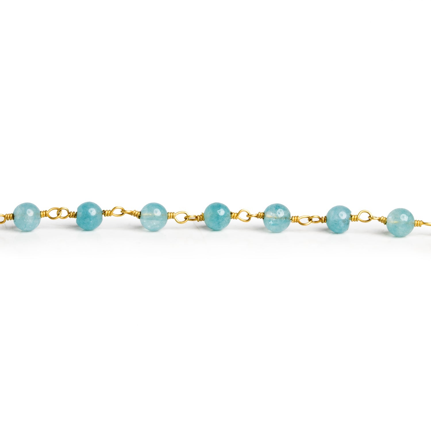 4mm Blue Chalcedony Round Gold Chain 31 Beads - The Bead Traders