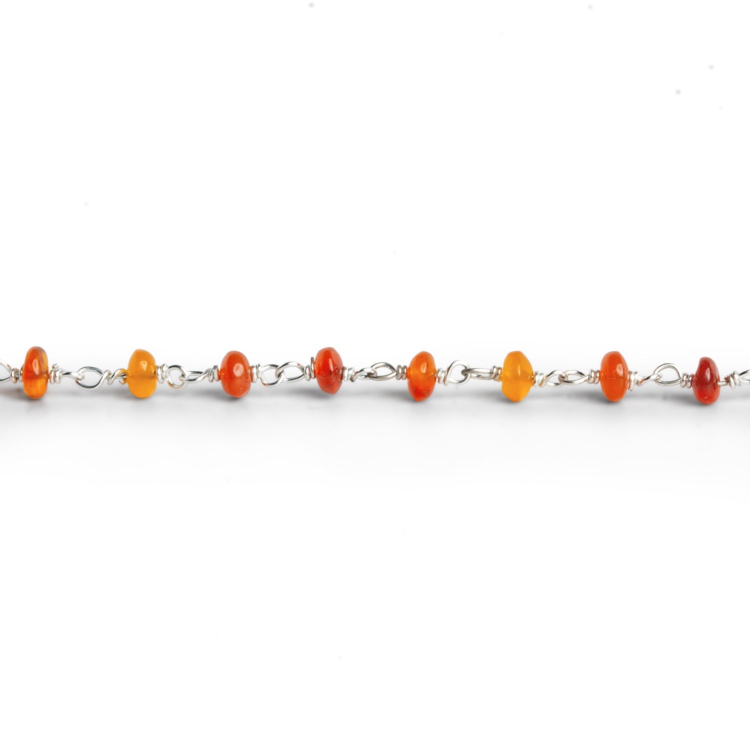 4mm Carnelian Round Silver Chain 43 beads - The Bead Traders
