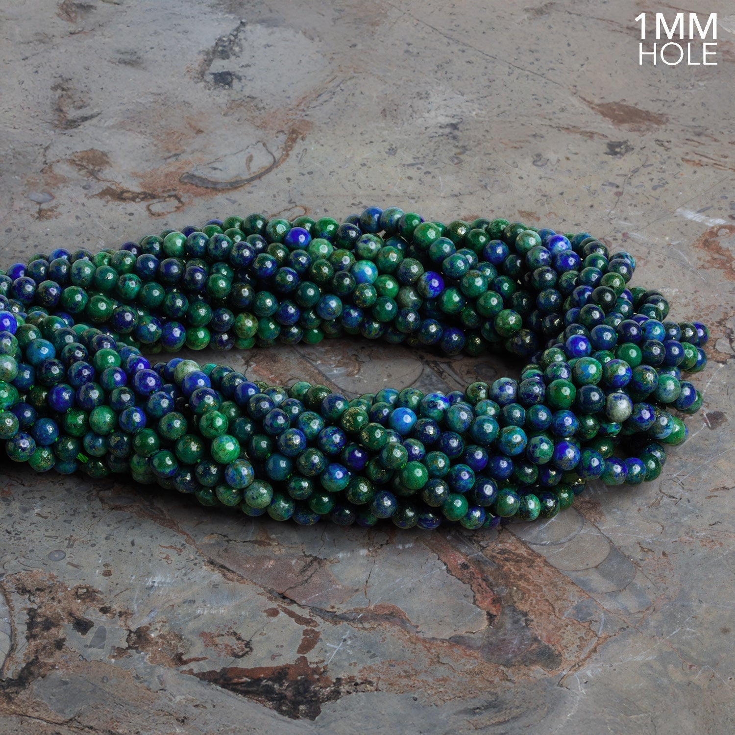 4mm Chrysocolla in Lapis Lazuli Plan Rounds 15 inch 100 beads - The Bead Traders