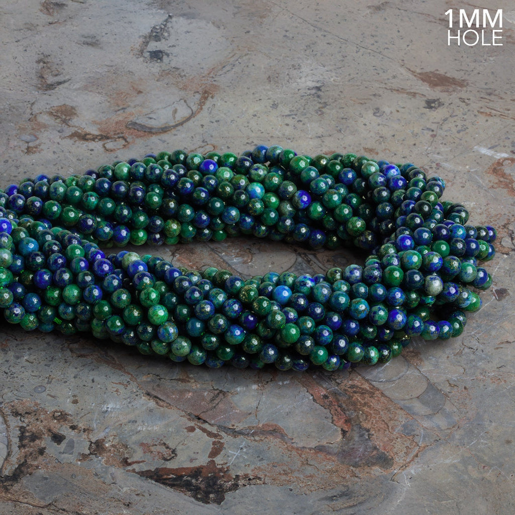 4mm Chrysocolla in Lapis Lazuli Plan Rounds 15 inch 100 beads - The Bead Traders