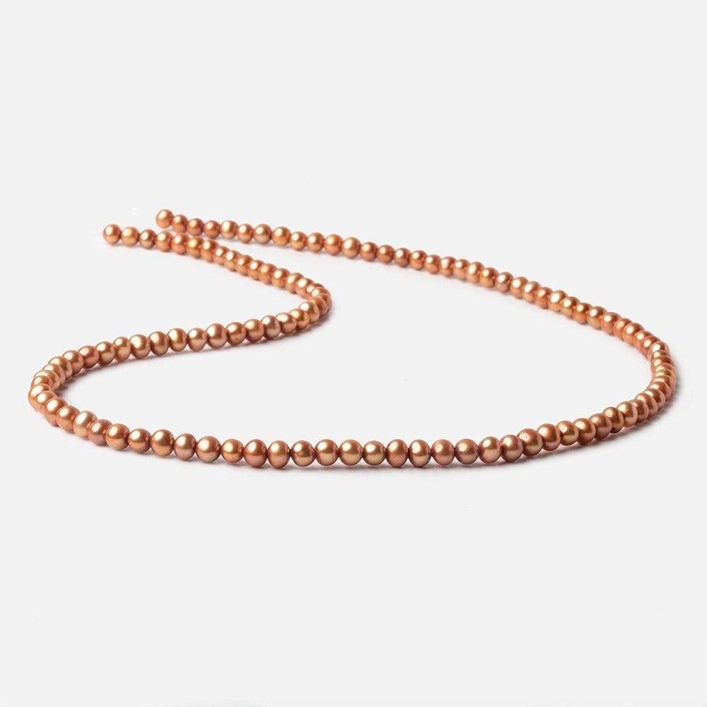 4mm Copper Off Round Freshwater Pearls , 15 inch 110 pcs - The Bead Traders
